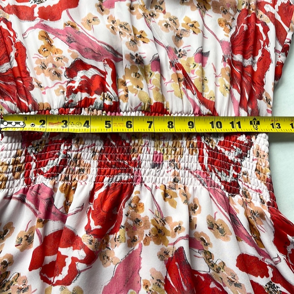 Parker Silk Dress Floral Long Sleeve Mini Size Medium Red Flowy Spring Summer - Picture 9 of 12